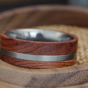 Mens Wood Wedding Band, Mens Unique Ring, Mens Titanium Wedding Band, Titanium Ring Wood Inlay Ring, 8mm Wooden Wedding Rings for Men image 3