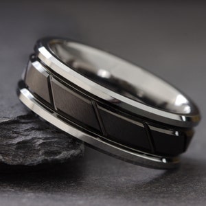 Mens Silver and Black Wedding Band, Black Wedding Ring, Mens Silver Ring, Male Engagement Ring, Black Design Ring, Guys Promise Band