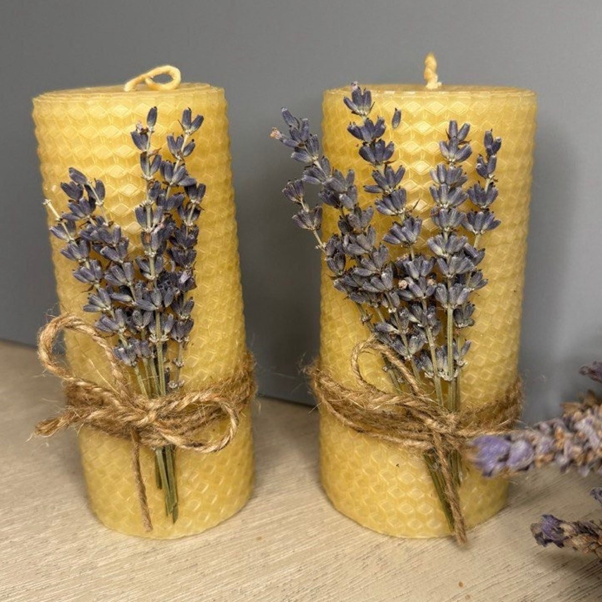 Set of 2 Eco-friendly Organic Beeswax Candle Made From Handrolled Pure Beeswax Sheets & 100% With Lavander Essential Oil/ Gift/decor/ - Etsy