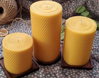 Beeswax candle made from hand rolled  beeswax sheets & 100% cotton wicks, 3" diameter. Organic! Non Toxic!Eco-Friendly!Eco Gift!