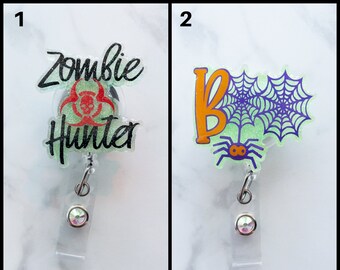 Zombie Hunter Spider Web Halloween Badge Reel