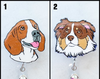 Beagle Dog Glitter Badge Reel, Australian Shepherd Dog Glitter Badge Reel