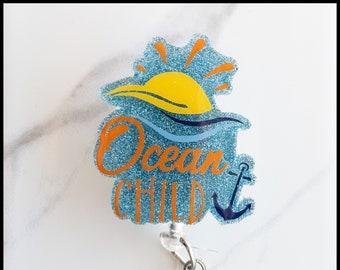 Blue Ocean Child Summer Beach Badge Reel