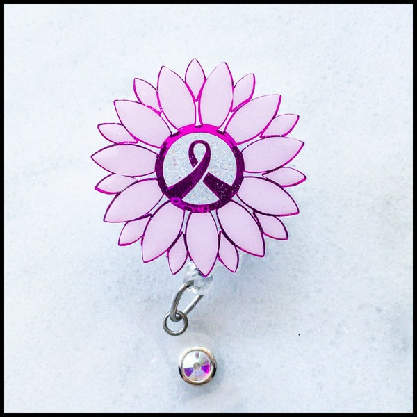 Breast Cancer Awareness Pink Ribbon Sunflower Badge Reel