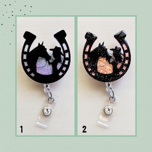 Purple Horseshoe Badge Reel, Cowgirl ID Badge Holder, Orange Horseshoe Name Badge Clip, Western Badge Reel