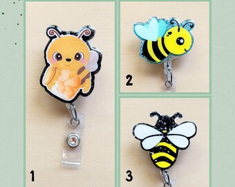Honey Bee Glitter Badge Reel, Bumblebee Name Badge Reel