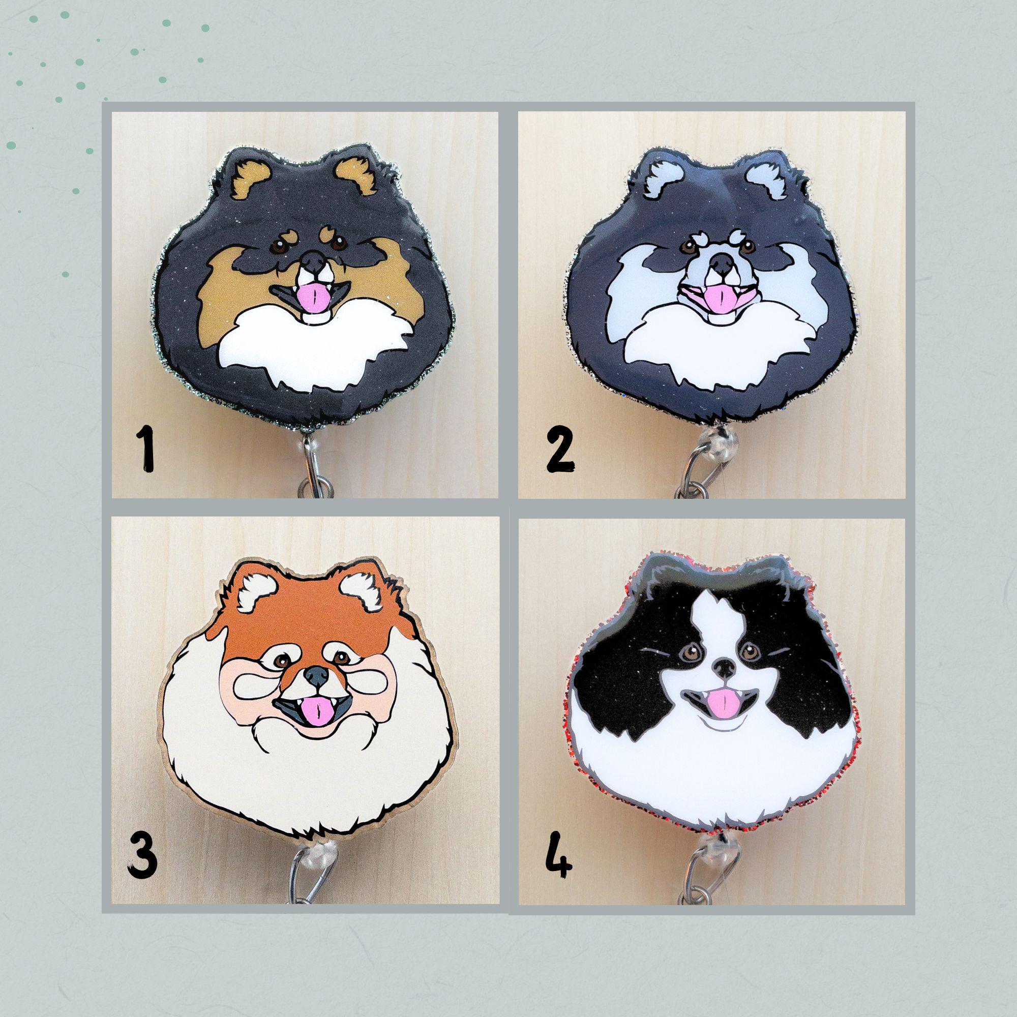 Cute Pomeranian Badge Reel, Dog Glitter Name Badge Clip