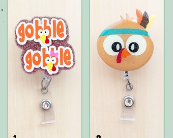 Gobble Gobble Turkey Thanksgiving Glitter Badge Reel