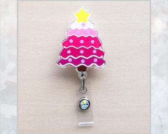 Pink Christmas Tree Badge Reel