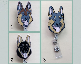 German Shepherd Dog Glitter Badge Reel, GSD Name Badge Clip