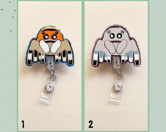 Cute Jumping Spider Glitter Badge Reel