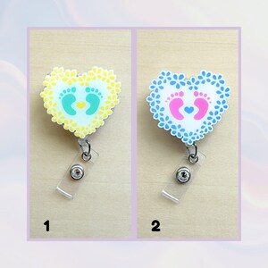 Floral Heart Baby Feet NICU Nurse Badge Reel