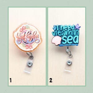 Cute Floral Hawaii Aloha Badge Reel, I Need Vitamin Sea Glitter Badge Reel