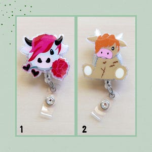 Valentine&#39;s Day Highland Cow Badge Reel, Cute Fluffy Cow ID Badge Holder
