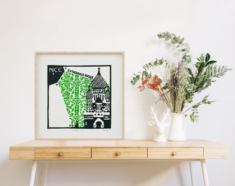 Russian salad. Original architectural linocut, handprinted, limited edition of 30 numbered and signed copies