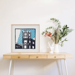 A well-bricked post. Original architectural linocut, handprinted, limited edition of 30 numbered and signed copies