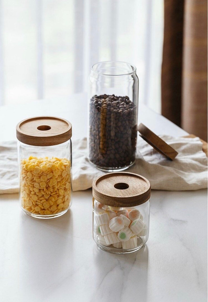 Stackable Glass Jar Storage Container With Wood Lids. Food Etsy