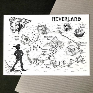 Neverland Map - Peter Pan inspired art illustration print - A5 A4 poster - Skaro Crafts