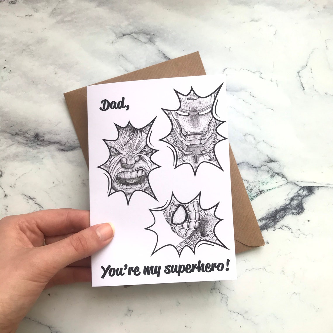 Superhero card Fathers day / Birthday Marvel Avengers | Etsy