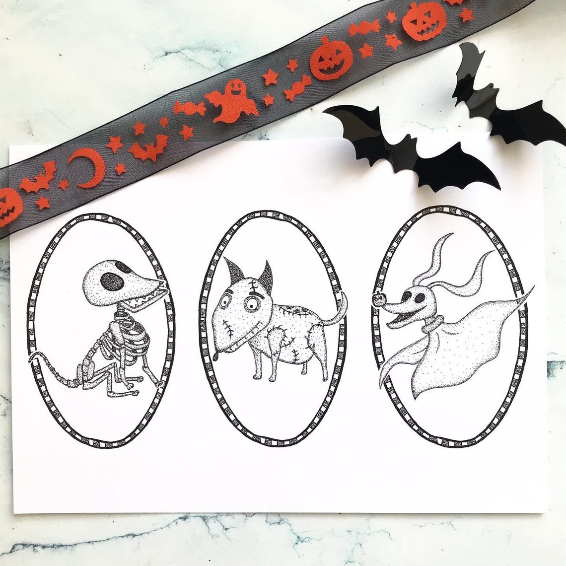 Gruselige Hunde Tim Burtons inspirierter Druck Scraps Etsy