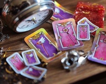 Holographic Card Captor Sakura Clow and Sakura Wand Card Stickers