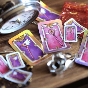 Stickers holographiques Card Captor Sakura Card | Stickers baguette de clown et baguette magique de Sakura