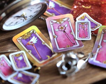 Stickers holographiques Card Captor Sakura Card | Stickers baguette de clown et baguette magique de Sakura