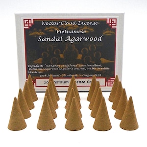Vietnamese Agarwood & Sandalwood Incense Cones (20 cones box), Hoi An Aloeswood Incense Cones, Handmade Incense, Natural Sandalwood Cones
