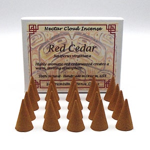 Red Cedar Incense Cones (20 cones box), Warm Campfire Aroma, Handmade Incense Cones, Nature Incense, Aromatic Red Cedar, Smudging Incense