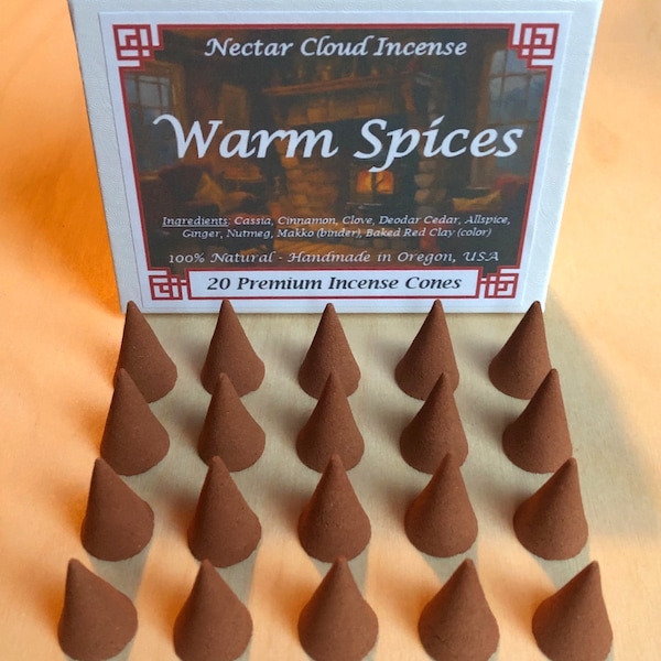 Cônes d'encens Warming Spices - Cannelle, clou de girofle, gingembre, muscade, piment de la Jamaïque - Encens Warming Spices (boîte de 20)