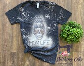 Mom life shirt skull sugar skull leopard messy bun messy hair mom bun mama bleached t-shirt bleached shirt