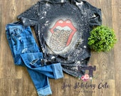 Rolling Stones bleached shirt classic vintage Rolling Stones tongue lips leopard cheetah rock roll