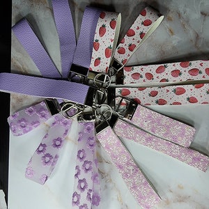 Blasian Bluulets___ Handmade Large-Printed Faux Leather Wristlet Keychains___  Custom Keychains, Womens Keychains, Lace, Embossed, Lilac