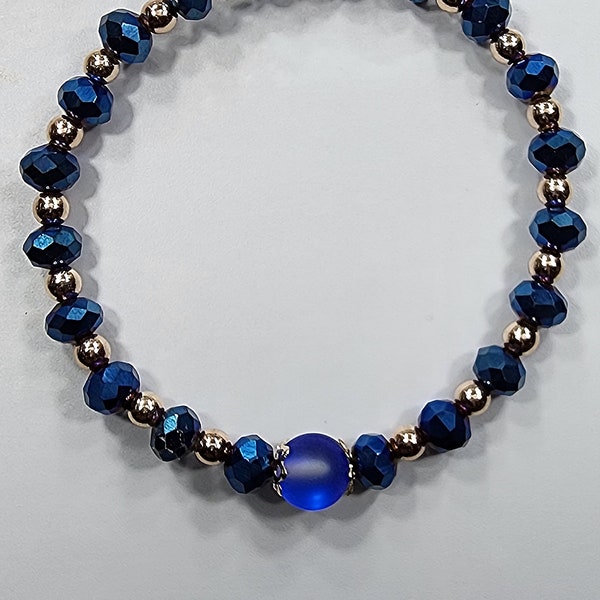 Dainty Glass-AB Arm Candy_Cobalt Blue Siren _Stretch Bracelet , Glass Bead , Layering Bracelet , Stack Bracelets, Mermaid Beads Jewelry