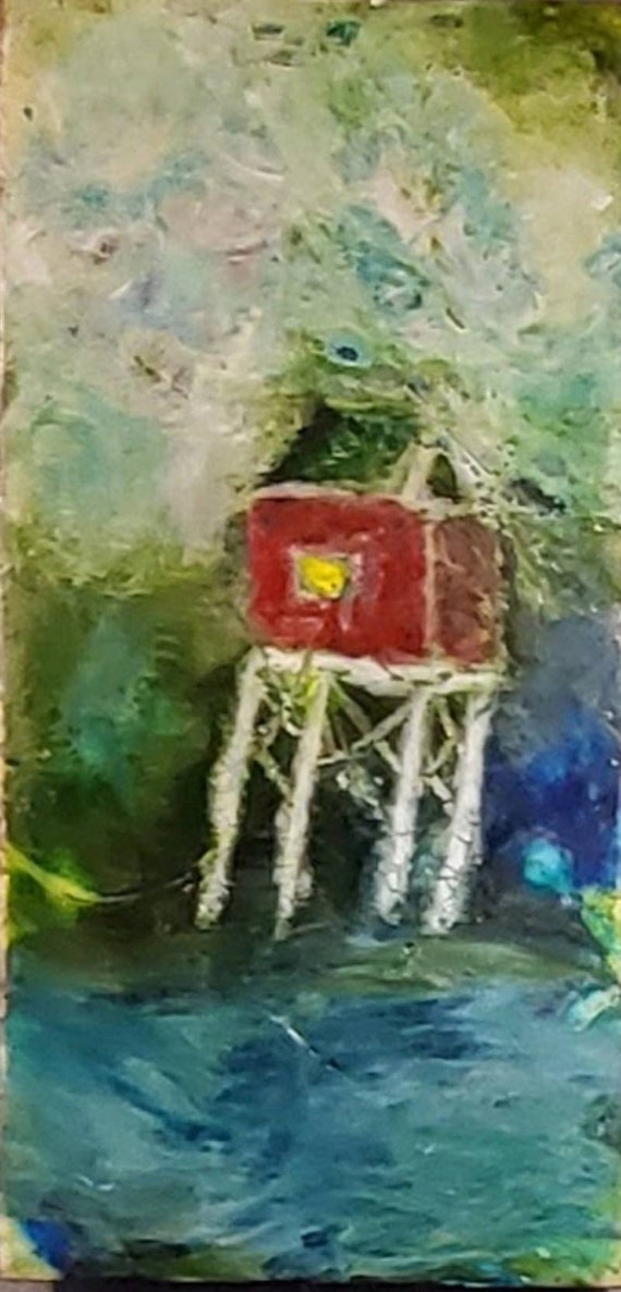 Coastal encaustic painting, dreamy, encaustic painting by Teresa Kershaw -original art, mixed media art,  ocean, wind