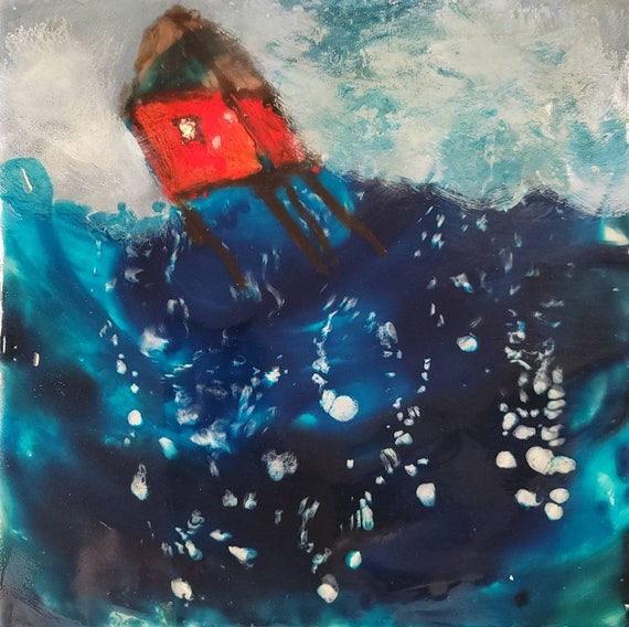 Original encaustic painting by Alaskan artist Teresa Kershaw, wax art, original art, whimsical, dreamy