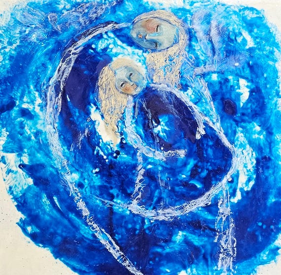 Encaustic Painting- Original Art, coastal, blue, wax art, sea art, portrait