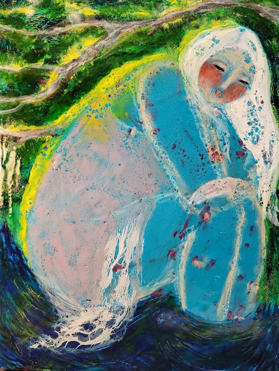 Coastal encaustic painting, dreamy, encaustic painting by Teresa Kershaw -original art, mixed media art