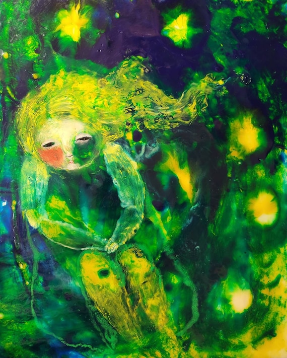 Coastal encaustic painting, dreamy, encaustic painting by Teresa Kershaw -original art, mixed media art, Alaskan art