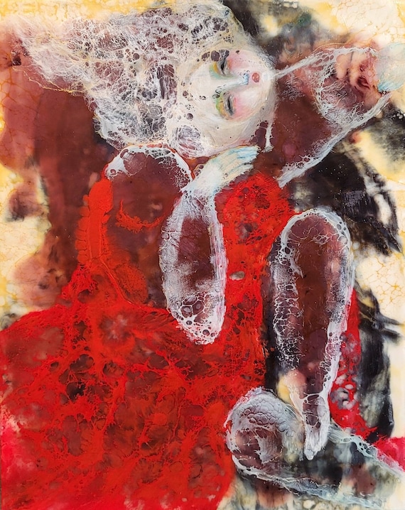 Coastal encaustic painting, dreamy, encaustic painting by Teresa Kershaw -original art, mixed media art, Alaskan art