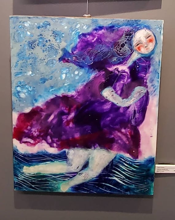 Coastal encaustic painting, dreamy, encaustic painting by Teresa Kershaw -original art, mixed media art, Alaskan art