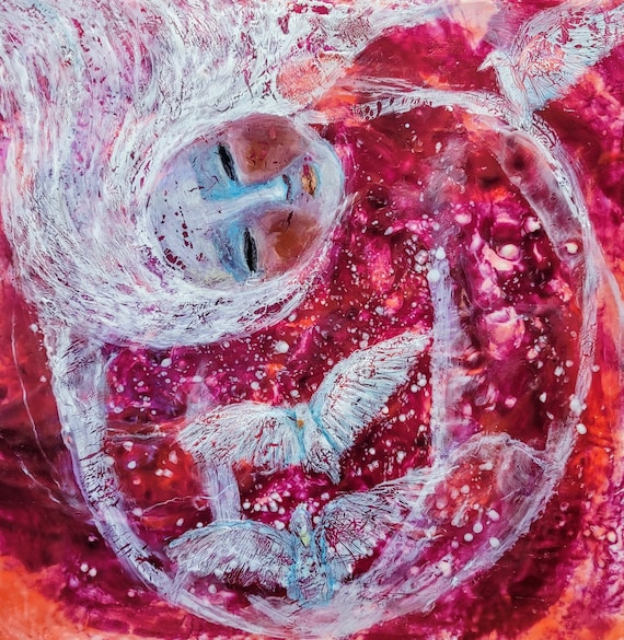 Encaustic Painting- Original Art, coastal, blue, wax art, sea art, portrait,  Beeswax  - Oil Painting, women, contemporary encaustic, sea