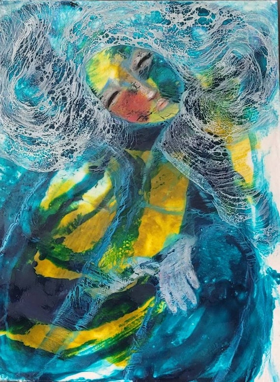 Coastal encaustic painting, dreamy, encaustic painting by Teresa Kershaw -original art, mixed media art