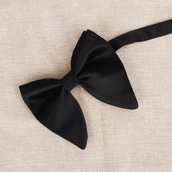 Oversized Wedding Black Bow Tie / Groomsmen Bowtie/ Men’s Big Bow Ties