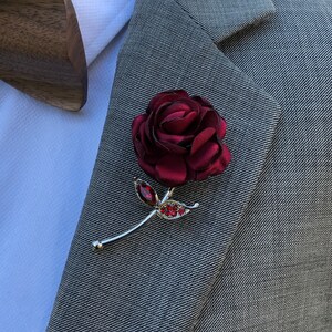 Rose Flower Red Lapel Pin, Enamel Pin, Wedding Lapel Pin Flower, Groomsmen Green Wedding Boutonniere Lapel Pin image 3