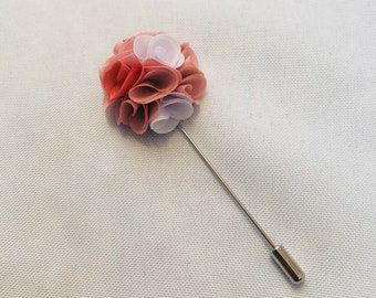 Rose Flower Pink Lapel Pin, Enamel Pin, Wedding Lapel Pin Flower, Groomsmen Green Wedding Boutonniere Lapel Pin