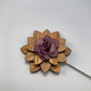 Wooden Lapel Pin Flower, Mens wood Wedding Boutonniere