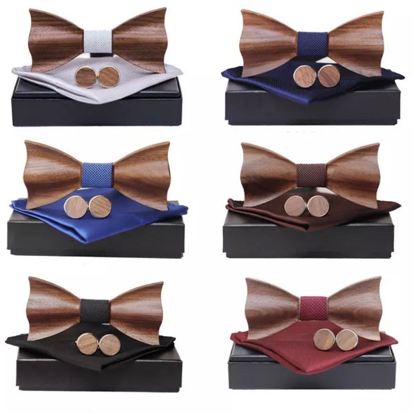 Wooden bow tie set for wedding, groomsmen wood bow tie