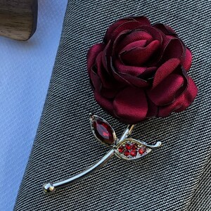 Rose Flower Red Lapel Pin, Enamel Pin, Wedding Lapel Pin Flower, Groomsmen Green Wedding Boutonniere Lapel Pin image 9