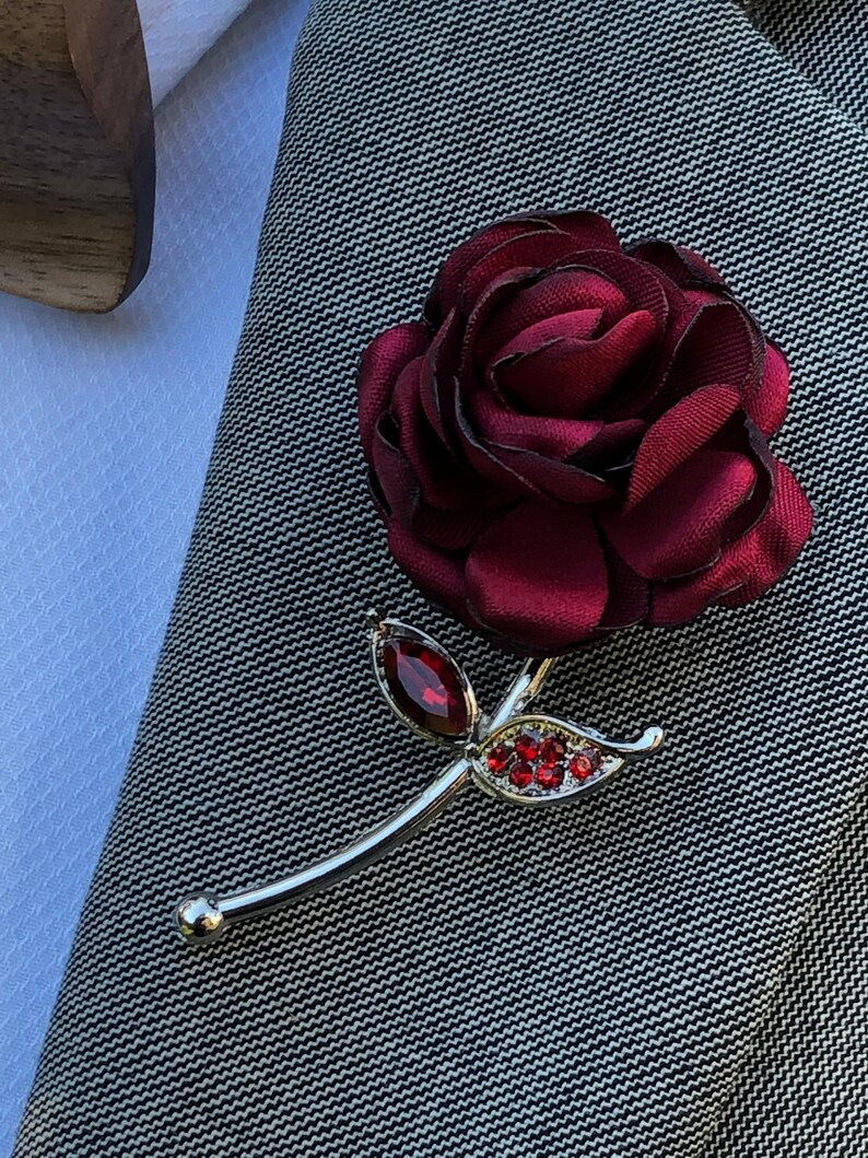 Rose Flower Red Lapel Pin, Enamel Pin, Wedding Lapel Pin Flower, Groomsmen Green Wedding Boutonniere Lapel Pin image 9